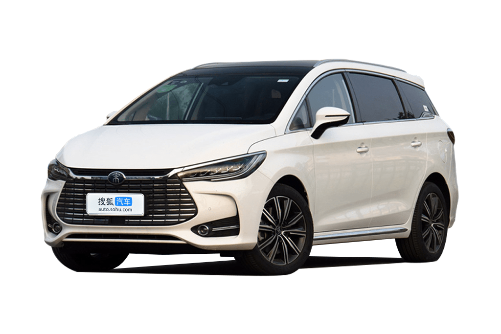 BYD Song MAX EV, white MPV, front three-quarter view; model recognition reference, specifications vary by year and market